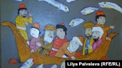 Картина Рамазана Усейнова посвящена исламскому сказанию о купце, жемчужинах и рыбах