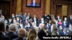 Skupština Srbije tokom polaganja zakletve aktuelnog sastava Vlade na čelu sa premijerkom Anom Brnabić, 20. oktobra 2020.