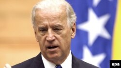 U.S. Vice President Joe Biden addresses the Bosnian parliament in Sarajevo