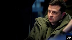 President Volodymyr Zelenskiy attends drills by the Ministry of Internal Affairs during a working trip to the Kherson region of Ukraine on February 12.