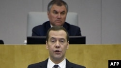 Вячеслав Володин в Государственной думе во время выступления Дмитрия Медведева 17 апреля 2017