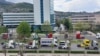 Bosnia and Herzegovina -- Truck drivers arriving in Sarajevo for the protest, April 21, 2025.