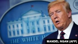 دونالد ترامپ در کنفرانس خبری کاخ سفید.