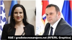 Ljubiša Ćosić (desno) traži uklanjanje tabli na sarajevskoj Vijećnici i u ulici Ferhadija, čemu se protivi Benjamina Karić (lijevo).