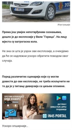 Primjer lažne vijesti portala IN4S