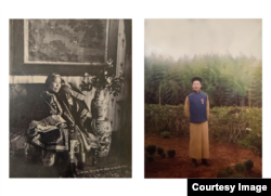 მარცხნივ მალის ბებია, მარჯვნივ - ბაბუა (ფოტო გადაღებულია მე-20 საუკუნის დასაწყისში ჩაქვში. ლიუ ცზიუნჩჟოუ ჩაის პლანტაციებთან)