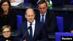 გერმანიის კანცლერ ოლაფ შოლცის გამოსვლა ბუნდესტაგში. ბერლინი, 2023 წ. 25 იანვარი.