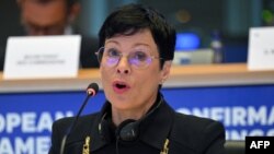 Komesarka Europske unije za proširenje Marta Kos u Parlamentu EU u Strasbourgu, 7. 11. 2024.