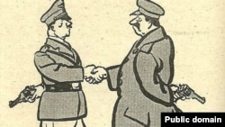 Гитлер и Сталин: союзники, никогда не доверявшие друг другу (фрагмент британской карикатуры, 1939)