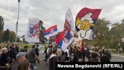 Odredište protestne šetnje bila je Kancelarija Vlade Srbije za Kosovo, čije je sedište u Palati Srbija, 11. oktobar 2025.