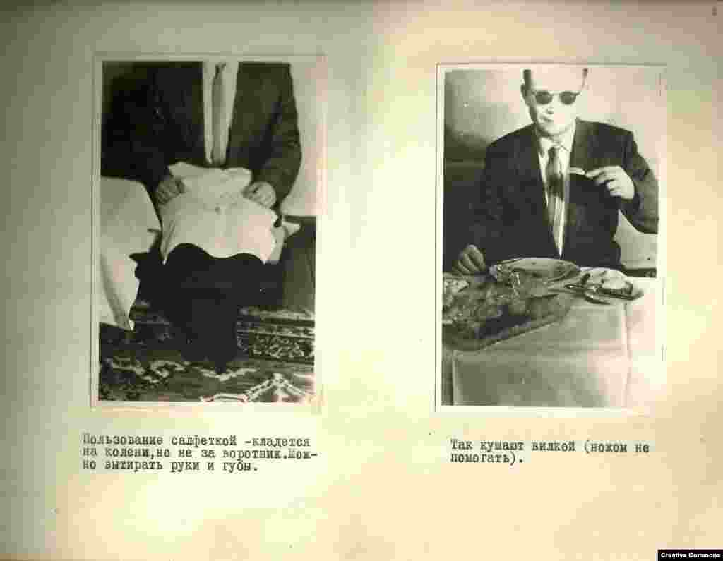 Korištenje salvete – stavite salvetu na koljena, ne umećite je u kragnu. Možete je koristiti za brisanje ruku i usana. Ovako oni jedu viljuškom (ne pomažite se nožem).