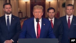 Президент США Дональд Трамп объявляет о нанесении американской авиацией ударов по иранским ядерным объектам 21 июня 2025 года