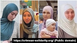 Крымчанки Насиба Саидова, Февзие Османова, Эсма Ниметулаева и Эльвиза Алиева (слева направо), которых ФСБ обвиняет в терроризме - иллюстрация «Крымской солидарности»