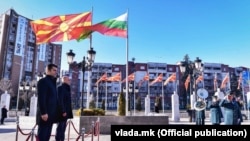 North Macedonia's prime minister, Dimitar Kovacevski (right), and his Bulgarian counterpart, Kiril Petkov, meet for the first time in Skopje earlier this year.