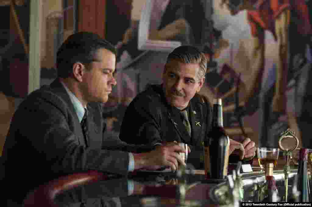 Мэтт Деймон и Джордж Клуни в фильме «Охотники за сокровищами” (The Monuments Men)