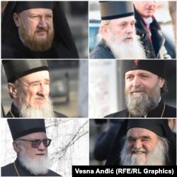 Još neki od učesnika izbora novog poglavara Crkve (od gore prema dole - levo pa desno: Antonije Pantelić, Atanasije Rakita, Joakim Jovčevski, Stefan Šarić, Nikanor Bogunović i David Perović)