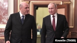 Mihail Mișustin și Vladimir Putin