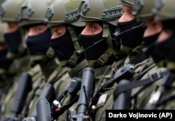 SERBIA -- Serbian police officers perform during a joint anti-terrorist drill in the Zelezara Smederevo steel mill, in the city of Smederevo, 45 kilometers east of Belgrade, November 28, 2019