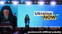 Вселенський патріарх Варфоломій під час IV Міжнародного волонтерського та ветеранського форуму «Там, де ми – там Україна», присвяченого 30-річчю Незалежності України. Київ, 22 серпня 2021 року