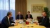 FILE PHOTO: Serbian President Vucic, Kosovar PM Kurti and EU foreign policy chief Borrell attend talks in Brussels