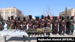 Haqqani network militants arrested in Paktia are displayed in January.