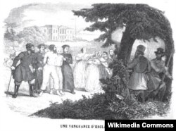 "Месть крепостных". Французская гравюра XIX века