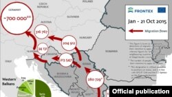 Frontexova mapa kretanja migranata u 2015.