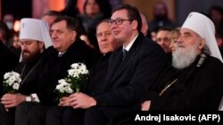 Milorad Dodik, Sergej Lavrov i Aleksandar Vučić sa patrijarhom SPC Irinejom