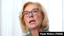 Ukrajinska ombudsmanka Ljudmila Denisova tokom sastanka sa svojim ruskim kolegom, Kijev, 15. jul 2019.