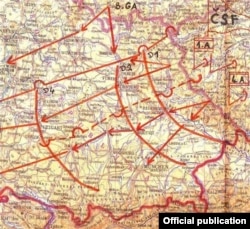 რუკის ნაწილი, რომელიც ასახავს ჩეხოსლოვაკიის ფრონტის დაგეგმილ შეტევას დასავლეთ ევროპაში