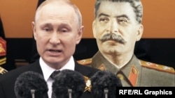 ვლადიმირ პუტინი, იოსებ სტალინი (ფონზე). ილუსტრაცია