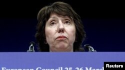 Бельгія - Представник ЄС із закордонних справ і безпеки Кетрін Ештон проводить прес-конференції напередодні саміту лідерів ЄС в Брюсселі, 25 березня 2010 року