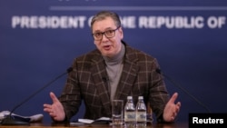 Predsednik Srbije Aleksandar Vučić na konferenciji za novinare u Beogradu, Srbija, 11. decembra 2024.