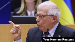 ევროპის კავშირის საგარეო-პოლიტიკური ხელმძღვანელი ჟოზეპ ბორელი. ბრიუსელი. 1 მარტი, 2022 წელი