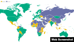Карта из доклада "Свобода в мире 2018: кризис демократии"