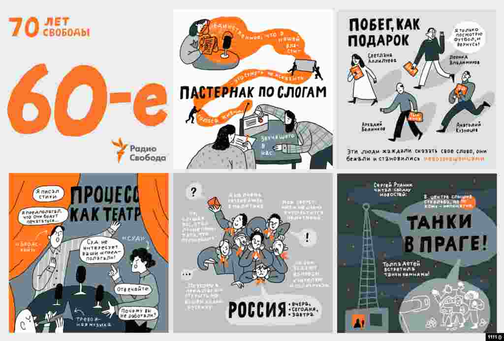 Смотрите картинки и слушайте второй эпизод подкаста "70 лет Свободы", посвященный 1960-м годам - новые рубрики, писатели-перебежчики и стенограмма суда над Иосифом Бродским