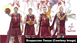 "5 колец, 4 чемпиона". Так изобразил победителей олимпийского турнира по стритболу латвийский художник и дизайнер Владислав Лакше