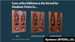Cum s-a schimbat biblioteca lui Vladimir Putin de la Kremlin din 2019 până în prezent.