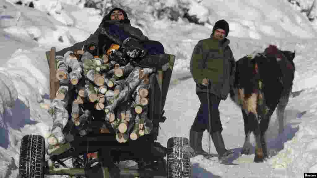 Kosovo - Mještani sela Jezerc u potrazi za drvima, temperature su pale na -18 stupnjeva Celsiusa, 31. januar 2012. Foto: Reuters / Hazir Reka