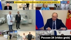 ვლადიმირ პუტინი დისტანციურად ჩაერთო კალინინის სახელობის საავადმყოფოში სისხლძარღვთა ცენტრის გახსნას. კადრი “Россия 24-ის" ეთერიდან.