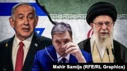 Ilustracija, premijer Izraela Benjamin Netanjahu, predsednik Srbije Aleksandar Vučić i iranski vrhovni vođa, ajatolah Ali Hamnei. 