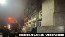 Ukrainian firefighters at the scene of the blaze on February 4.