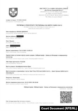 Pozitivan PCR test Novaka Đokovića od 16. decembra 2021.