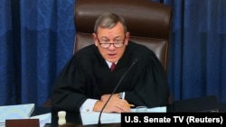 U.S. Supreme Court Chief Justice John Roberts presides over the first session of the impeachment trial of President Donald Trump in Washington on January 16.
