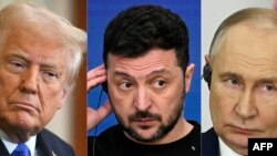 აშშ-ის პრეზიდენტი დონალდ ტრამპი, უკრაინის პრეზიდენტი ვოლოდიმირ ზელენსკი და რუსეთის პრეზიდენტი ვლადიმირ პუტინი