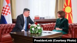 Predsjednica Sjeverne Makedonije Gordana Siljanovska-Davkova i predsjednik Hrvatske Zoran Milanović u Skoplju, 7. maj 2025