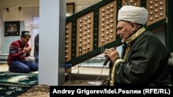 Imam Minnavkhat Sagirov leads the faithful in evening prayers during Ramadan.