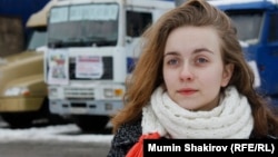 Анастасия Никитенко в лагере протестующих водителей