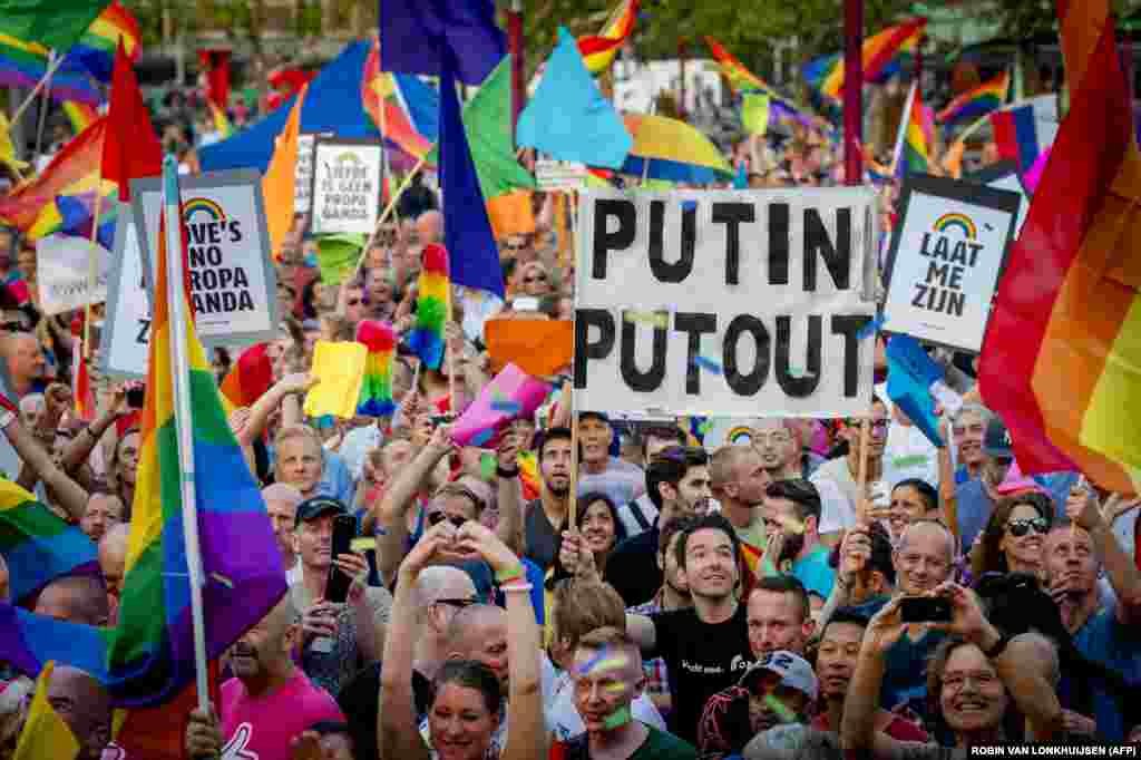 A protest against Russian laws relating to gay "propaganda" in the Netherlands. The international outcry at the treatment of Russia's gays appears to have had little effect. There is widespread sentiment within Russia that Western values are a threat to Russian culture.
