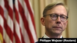 Brian Hook, U.S. special representative for Iran, talks to reporters in Paris on June 27. (file photo)